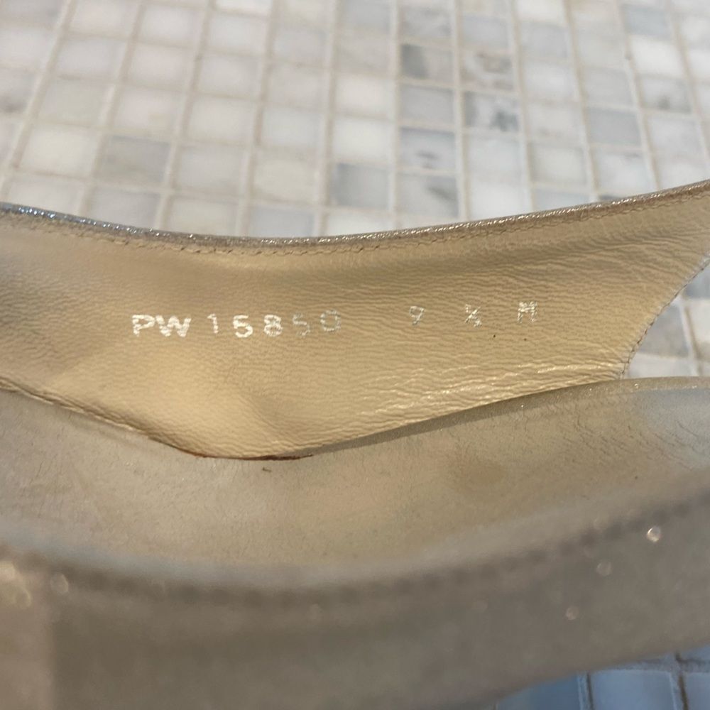 Stuart Weitzman Silver Slingback Heels with Sequin Straps - Picture 7 of 12